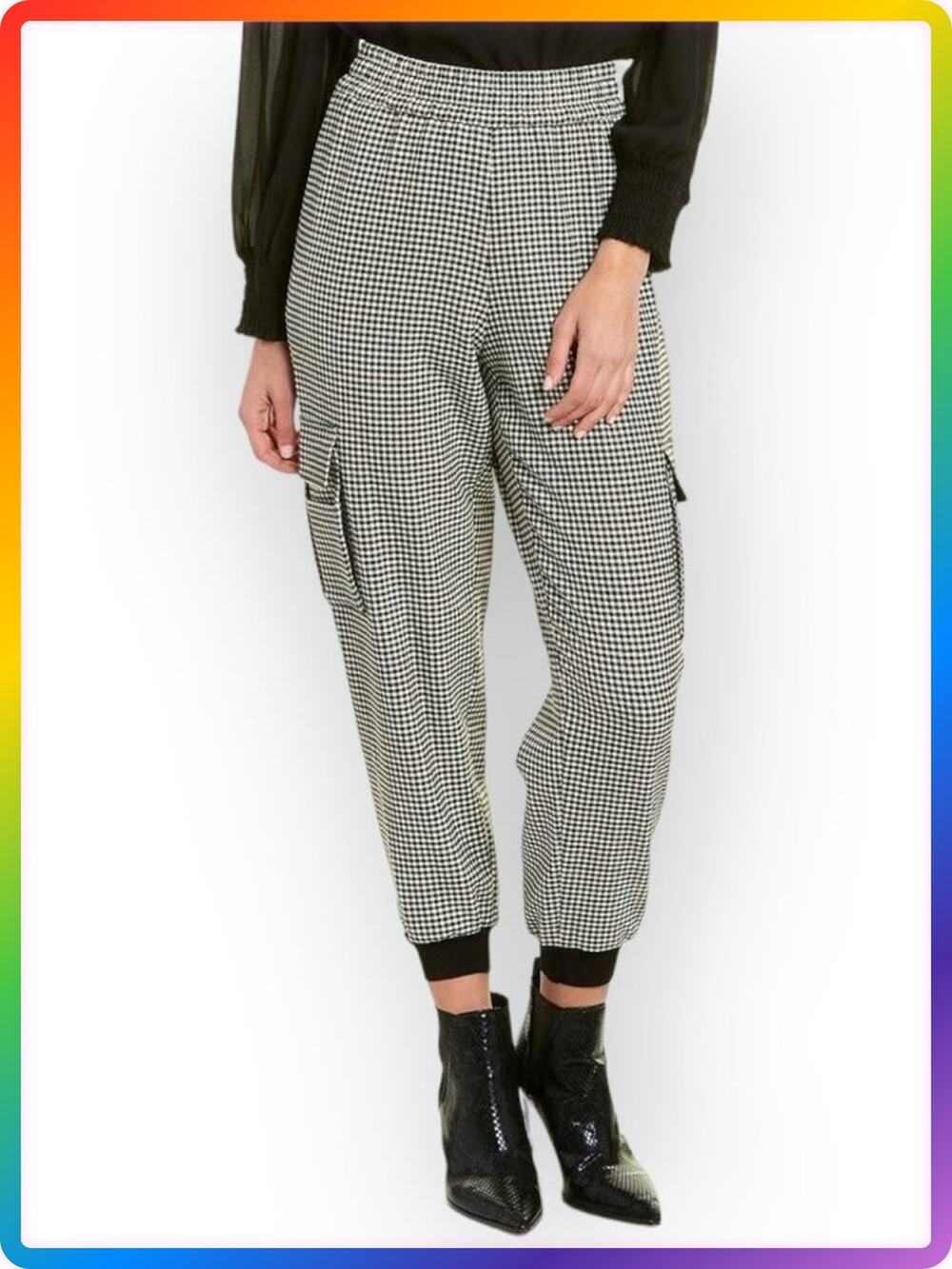 Alice + Olivia Dede Jogger Pants SIZE M Black White Houndstooth Cargo